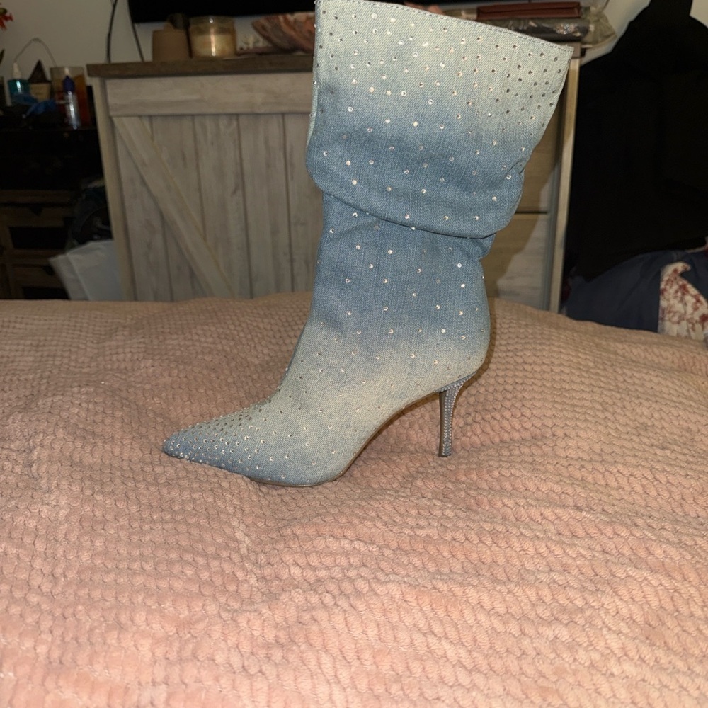 Elegant Blue Studded Women's Boots - Picture 6 of 6
